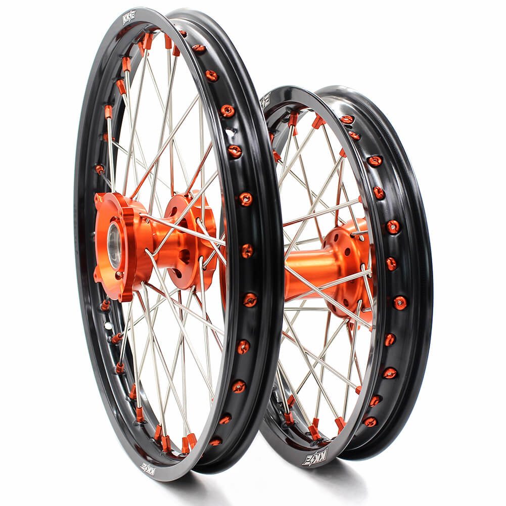 KKE 17/14 KID'S SMALL WHEELS RIMS SET FIT KTM85 SX 2003-2018 MINI BIKE ORANGE CNC HUB AND NIPPLE - KKE Racing