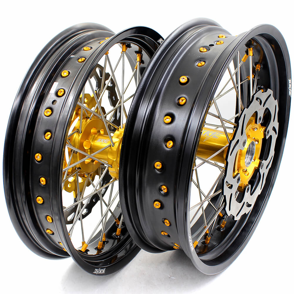 KKE DRZ400 DRZ400S DRZ400E DRZ400SM 3.5/4.25*17 SUPERMOTO WHEELS RIMS SET FIT SUZUKI GOLD CNC HUB & NIPPLE - KKE Racing