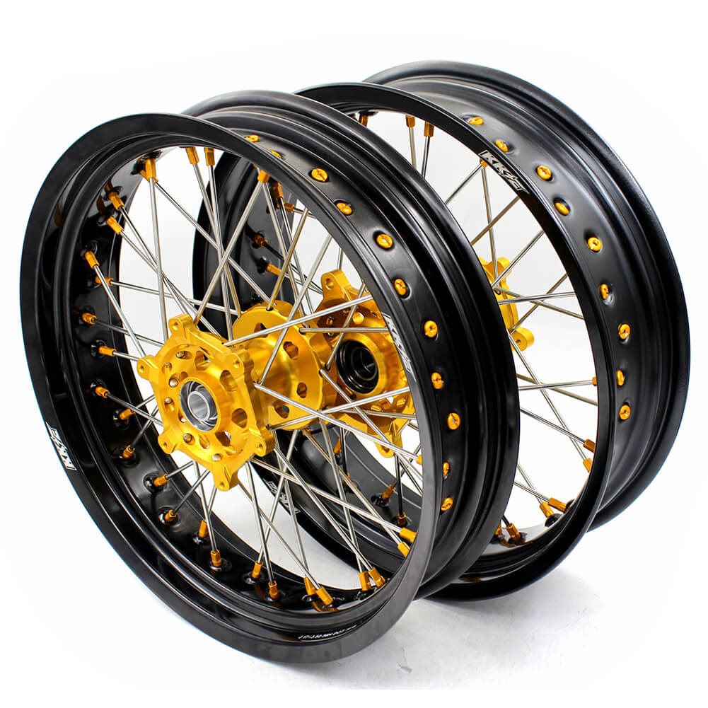 KKE DRZ400 DRZ400S DRZ400E DRZ400SM 3.5/4.25*17 SUPERMOTO WHEELS RIMS SET FIT SUZUKI GOLD CNC HUB & NIPPLE - KKE Racing