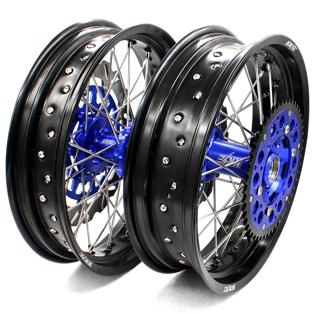 KKE DRZ400 DRZ400S DRZ400E DRZ400SM 3.5/4.25*17 SUPERMOTO WHEELS RIMS SET FIT SUZUKI BLUE CNC HUB - KKE Racing