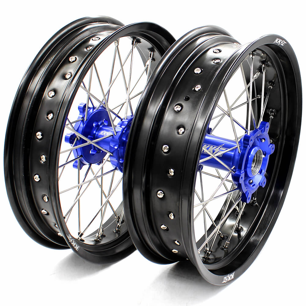 KKE DRZ400 DRZ400S DRZ400E DRZ400SM 3.5/4.25*17 SUPERMOTO WHEELS RIMS SET FIT SUZUKI BLUE CNC HUB - KKE Racing