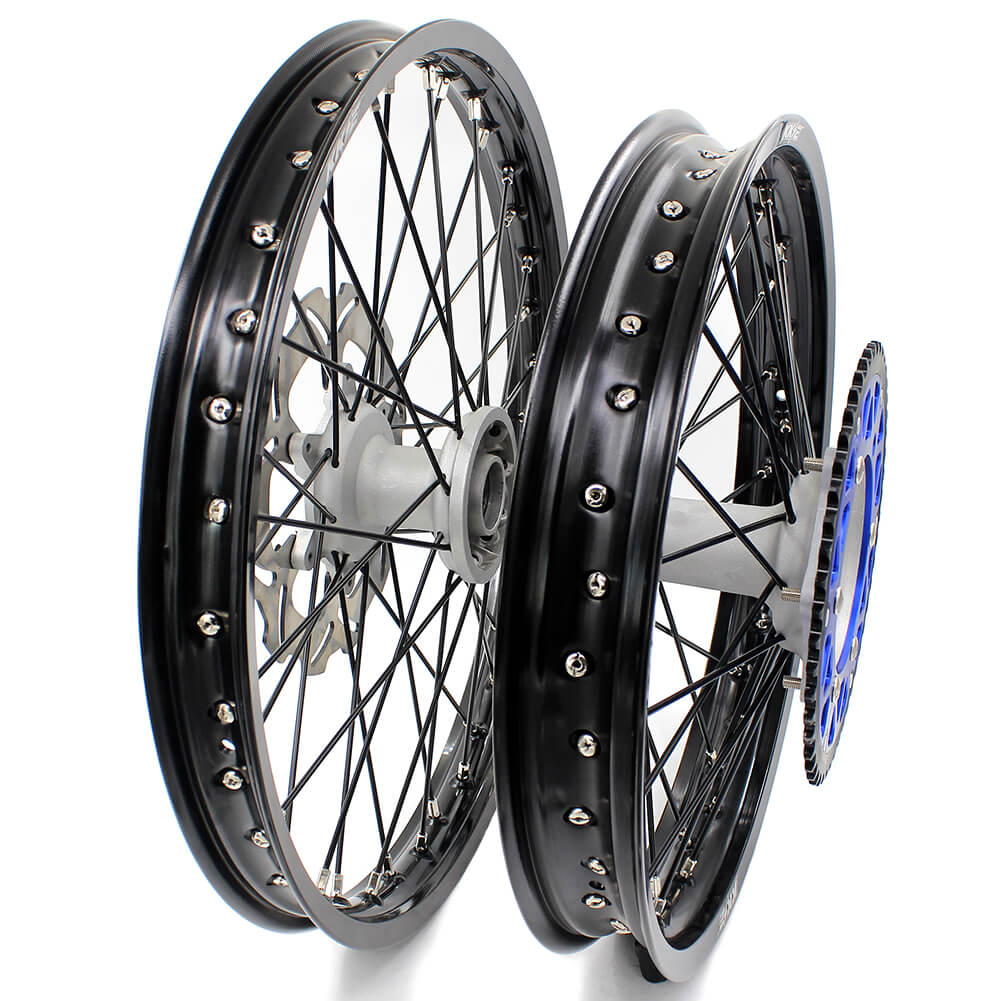 KKE CASTING 21/19 MX WHEELS SET FIT YAMAHA YZ125 YZ250 YZ250F YZ450F SILVER HUB BLACK RIM - KKE Racing