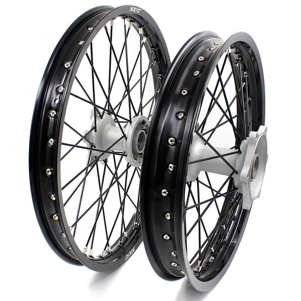 KKE CASTING 21/19 MX WHEELS SET FIT YAMAHA YZ125 YZ250 YZ250F YZ450F SILVER HUB BLACK RIM - KKE Racing