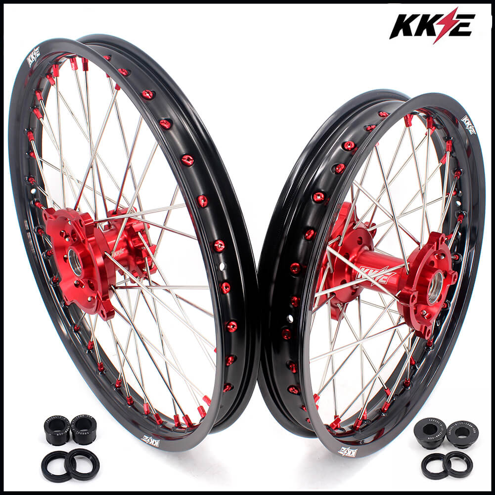 KKE 21" 18" OEM Size Motorcycle Alloy Wheels Rims Compatible with HONDA XR650L 1993-2022 Red Nipples