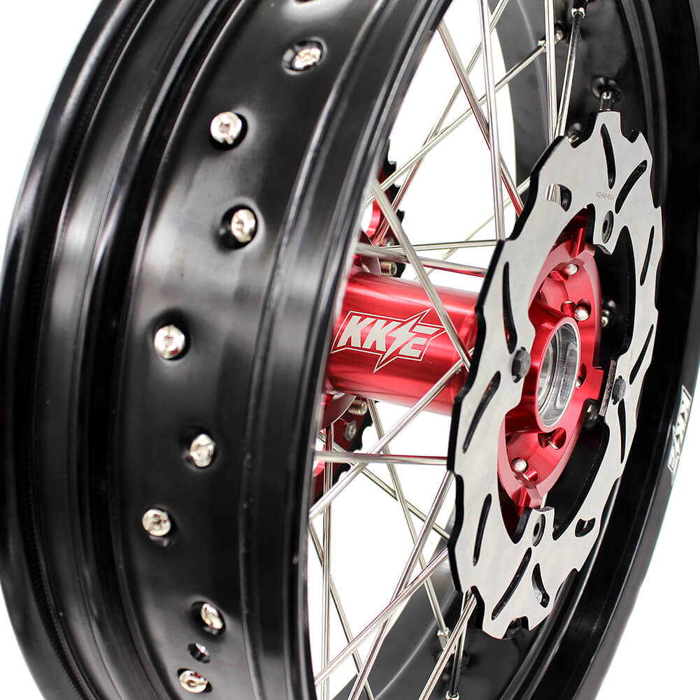 KKE 17 inch Supermoto Wheels Rims for HONDA XR650L 1993-2021 Red Hub Discs