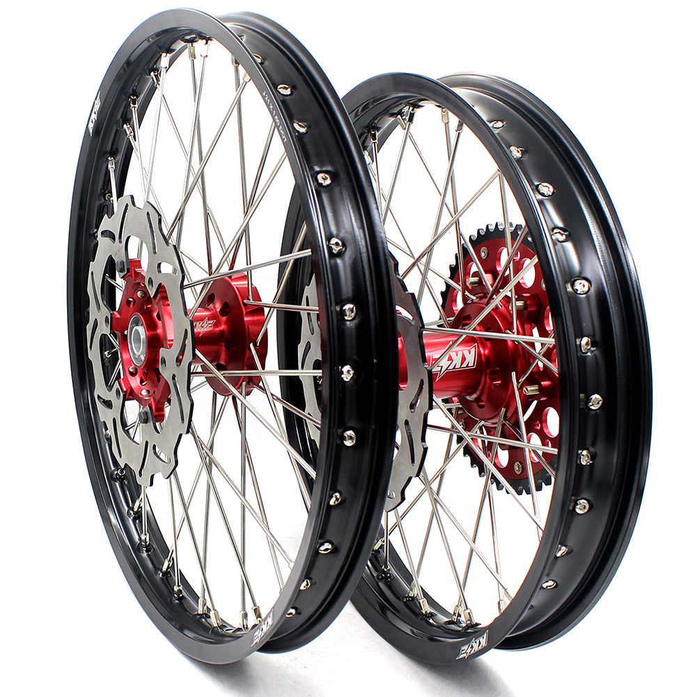 KKE 21 & 19 Spoked mx wheels set for Suzuki rmz250 07-19 rmz450 05-19 off road dirt bikes rims red hub black rim - KKE Racing