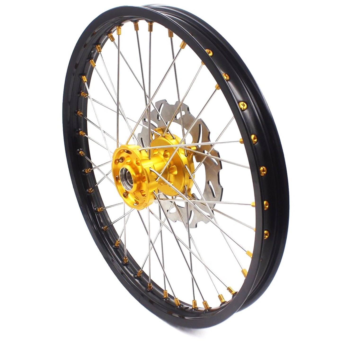 KKE 21 & 19 MX wheels rims set for Suzuki rmz250 07-19 rmz450 05-19 gold nipple silver spoke - KKE Racing