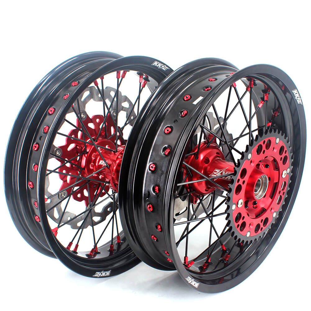 KKE 3.5 & 4.25 Supermoto Wheels for Honda XR400R XR600R Red Black