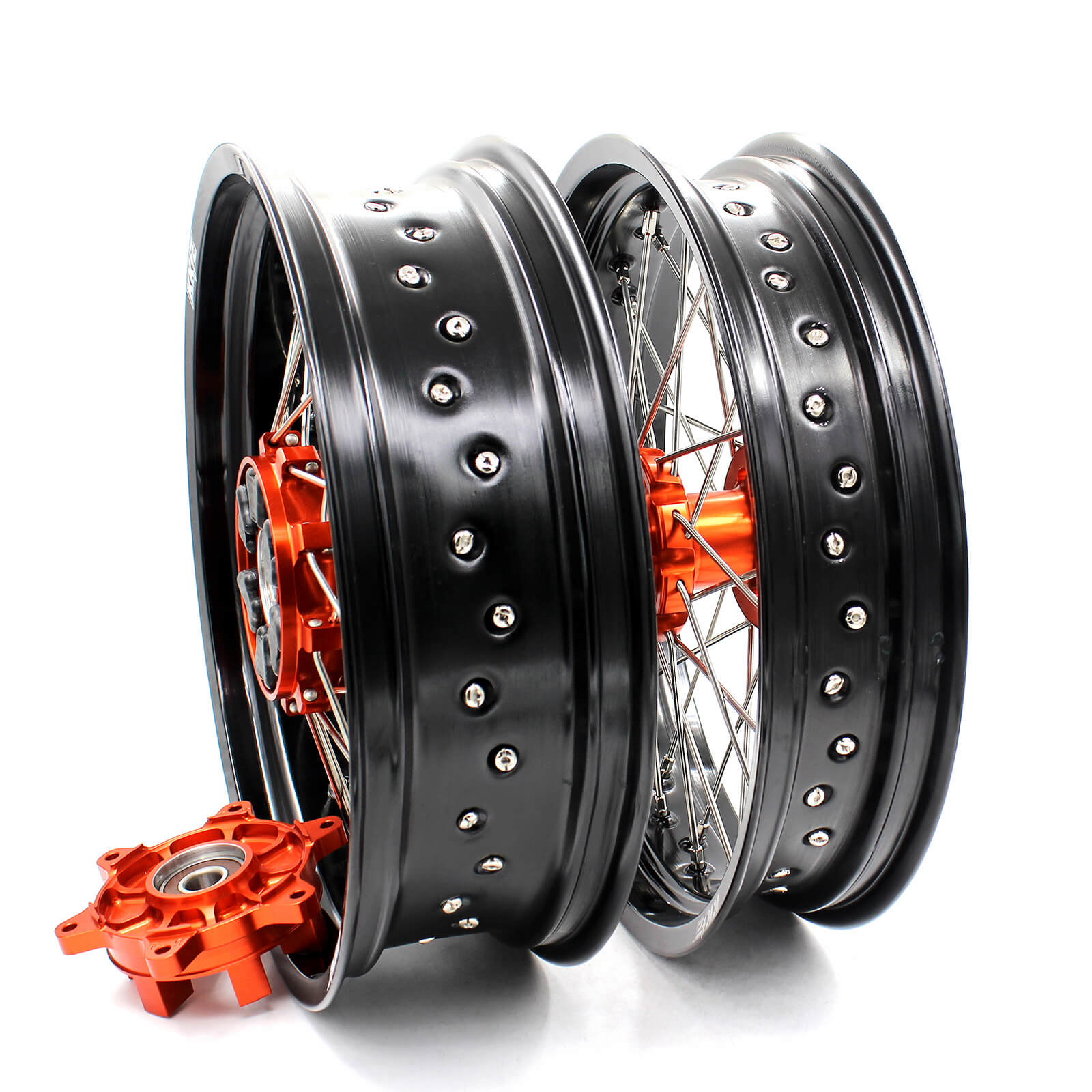 KKE 3.5/4.25 CUSH DRIVE SUPERMOTO WHEELS SET FOR KTM SX SXF XCW XCF EXC EXCW 2003-2019 ORANGE HUB - KKE Racing