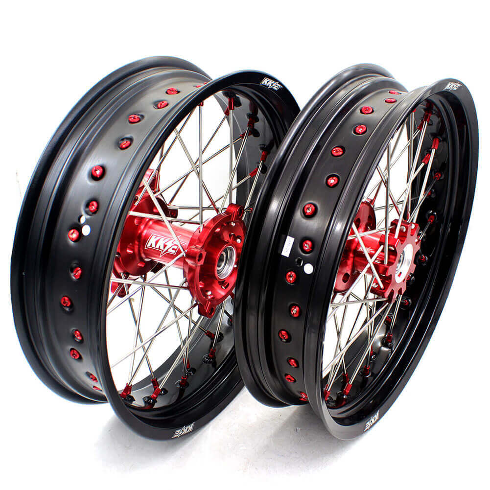 KKE 17 Inch OEM Size Supermoto Wheels for Honda XR650L 1993-2022 Red Nipple