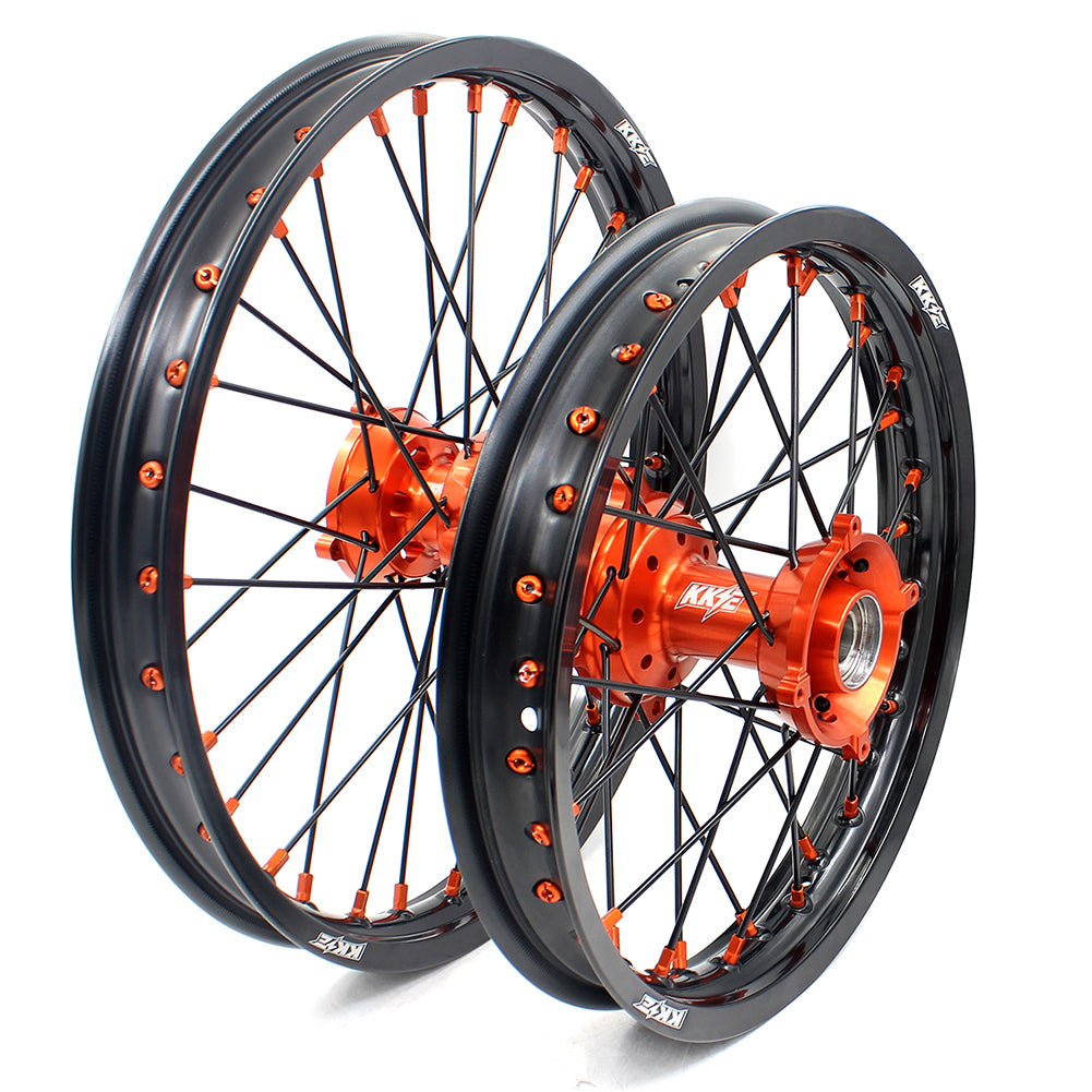 KKE 19"*1.6/16"*1.85 Big Kid's Wheels Rims Set For KTM SX85 2021 2022 2023 2024 Orange Nipples & Black Spokes