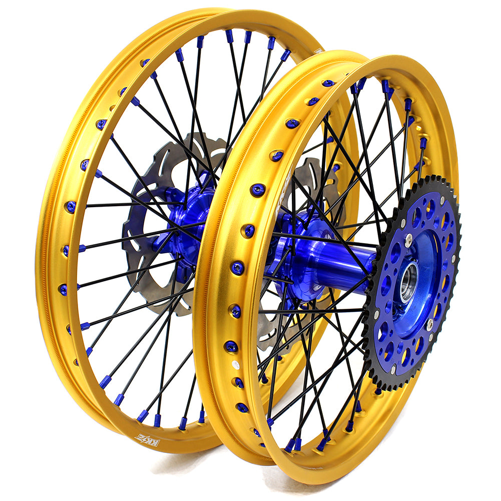 KKE 21"&19" Mx Dirtbike Cast Wheels For YAMAHA YZ125 YZ250 1999-2016 YZ250F YZ450F 2003-2015 Gold Rim Black Spokes With Disc