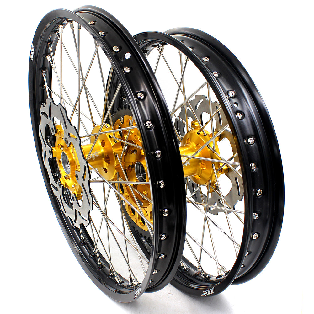 KKE 21" 19" Mx Diretibke Wheels For YAMAHA YZ125 YZ250 1999-2016 YZ250F YZ450F 2003-2015 Gold&Black With Disc