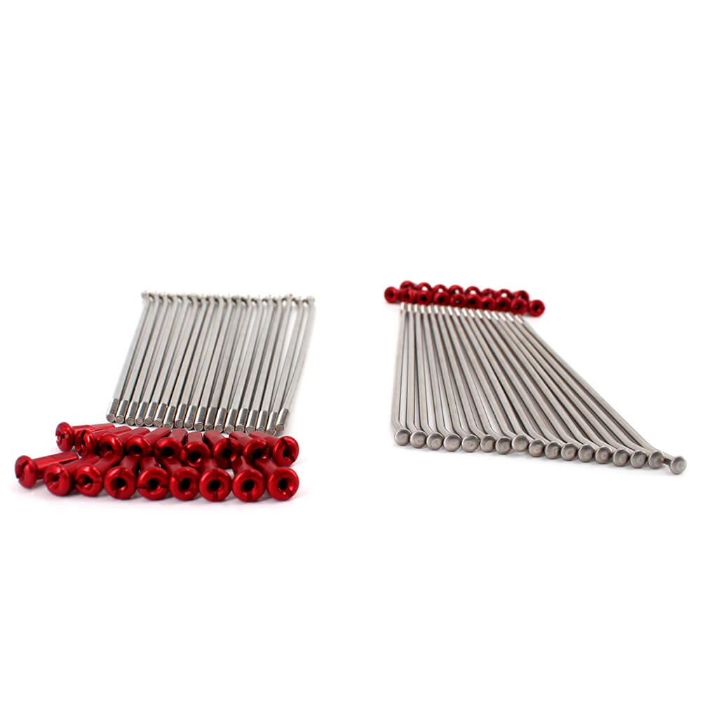 KKE FRONT 1.6*21 STAINLESS STEEL SPOKE SET WITH ALLOY RED NIPPLE FOR HONDA CRF250R CRF250X CRF450R CRF450X SILVER - KKE Racing