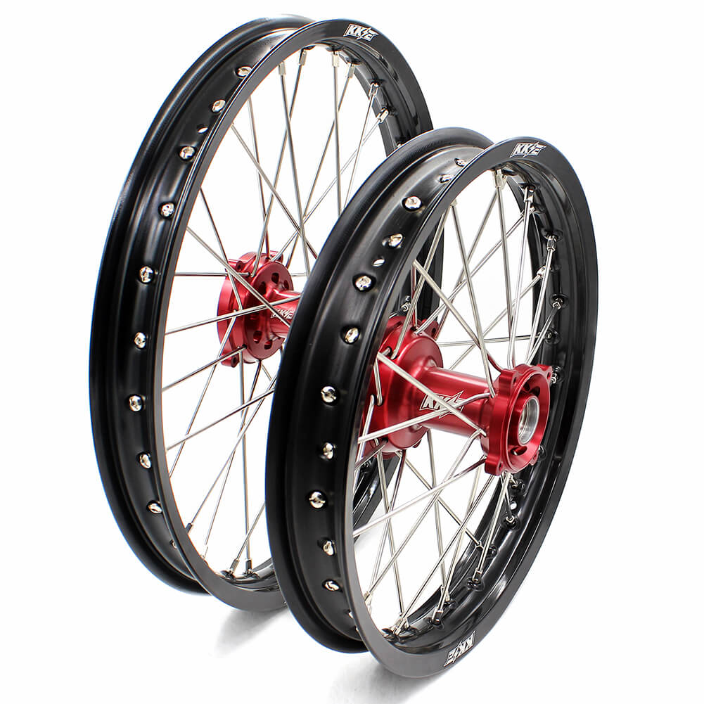 KKE 19/16 KID'S BIG WHEELS RIMS SET FIT HONDA CR80R 1993-2002 CR85R 2003-2008 MINI BIKE RED CNC HUB - KKE Racing