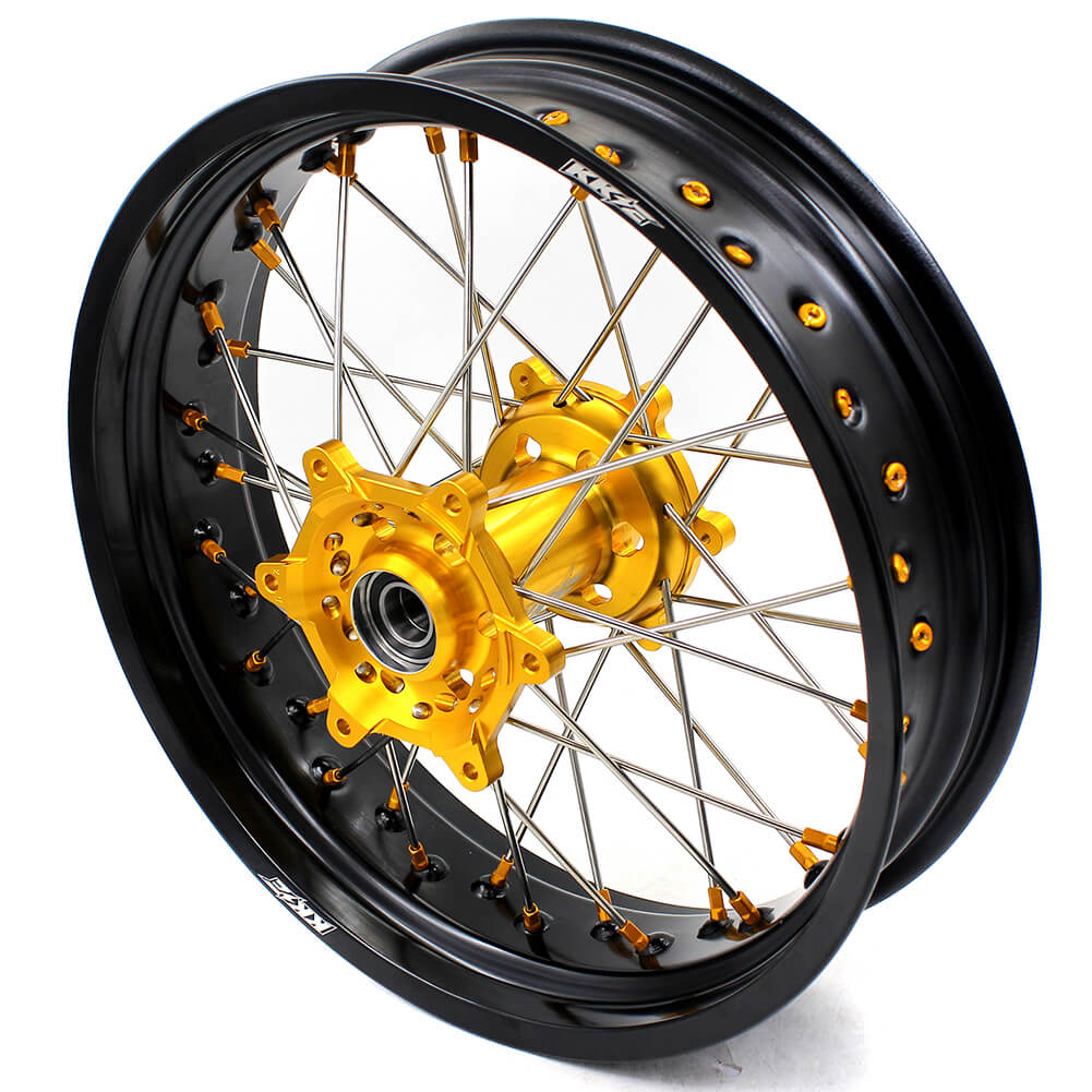 KKE DRZ400 DRZ400S DRZ400E DRZ400SM 3.5/4.25*17 SUPERMOTO WHEELS RIMS SET FIT SUZUKI GOLD CNC HUB & NIPPLE - KKE Racing