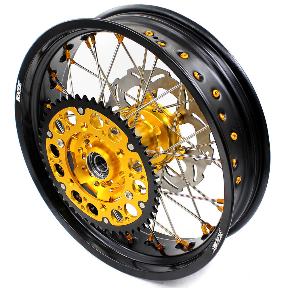 KKE DRZ400 DRZ400S DRZ400E DRZ400SM 3.5/4.25*17 SUPERMOTO WHEELS RIMS SET FIT SUZUKI GOLD CNC HUB & NIPPLE - KKE Racing