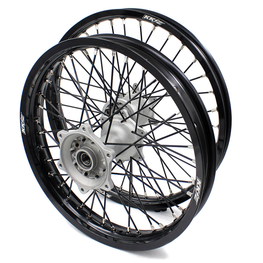 KKE CASTING 21/19 MX WHEELS SET FIT YAMAHA YZ125 YZ250 YZ250F YZ450F SILVER HUB BLACK RIM - KKE Racing