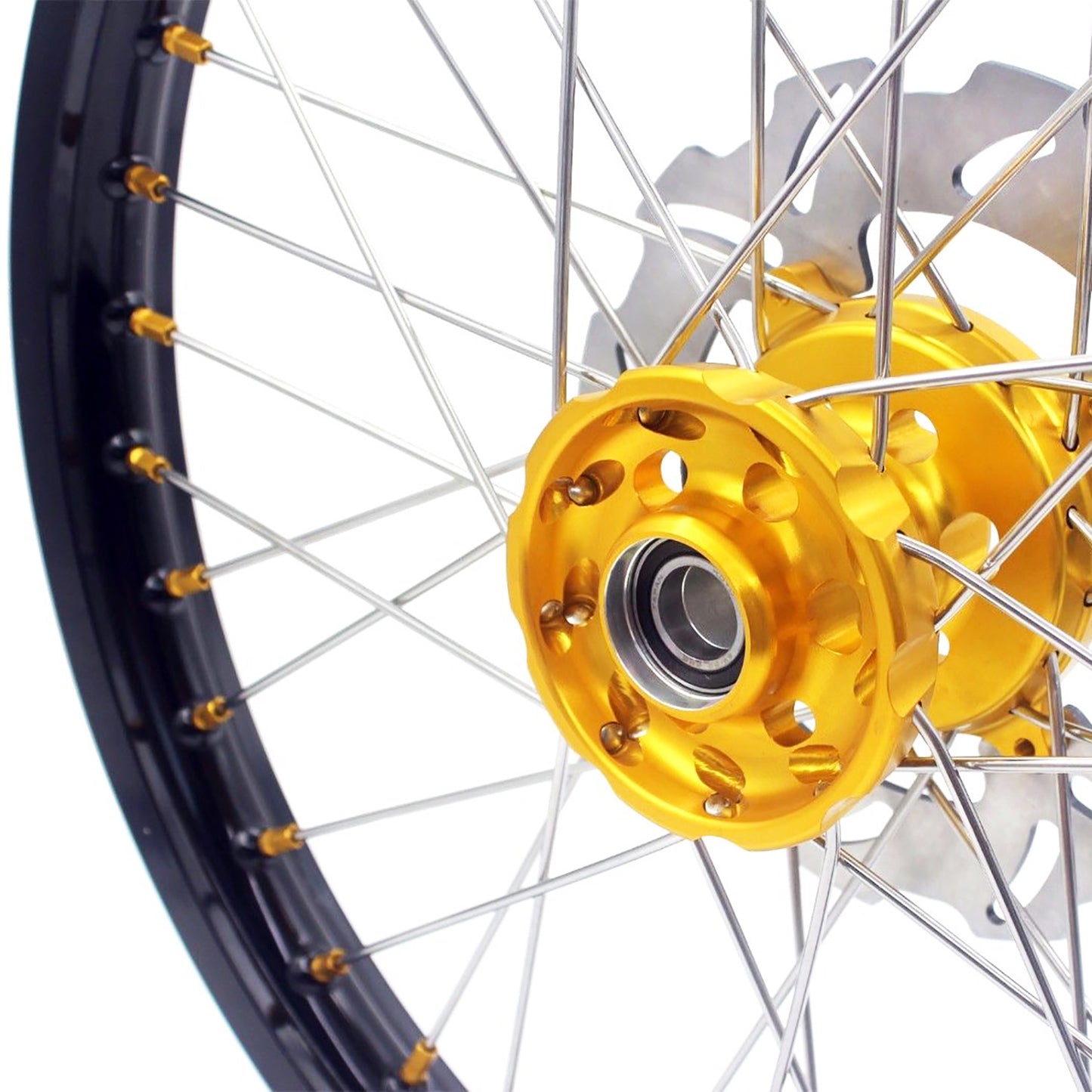 KKE 21 & 19 MX wheels rims set for Suzuki rmz250 07-19 rmz450 05-19 gold nipple silver spoke - KKE Racing