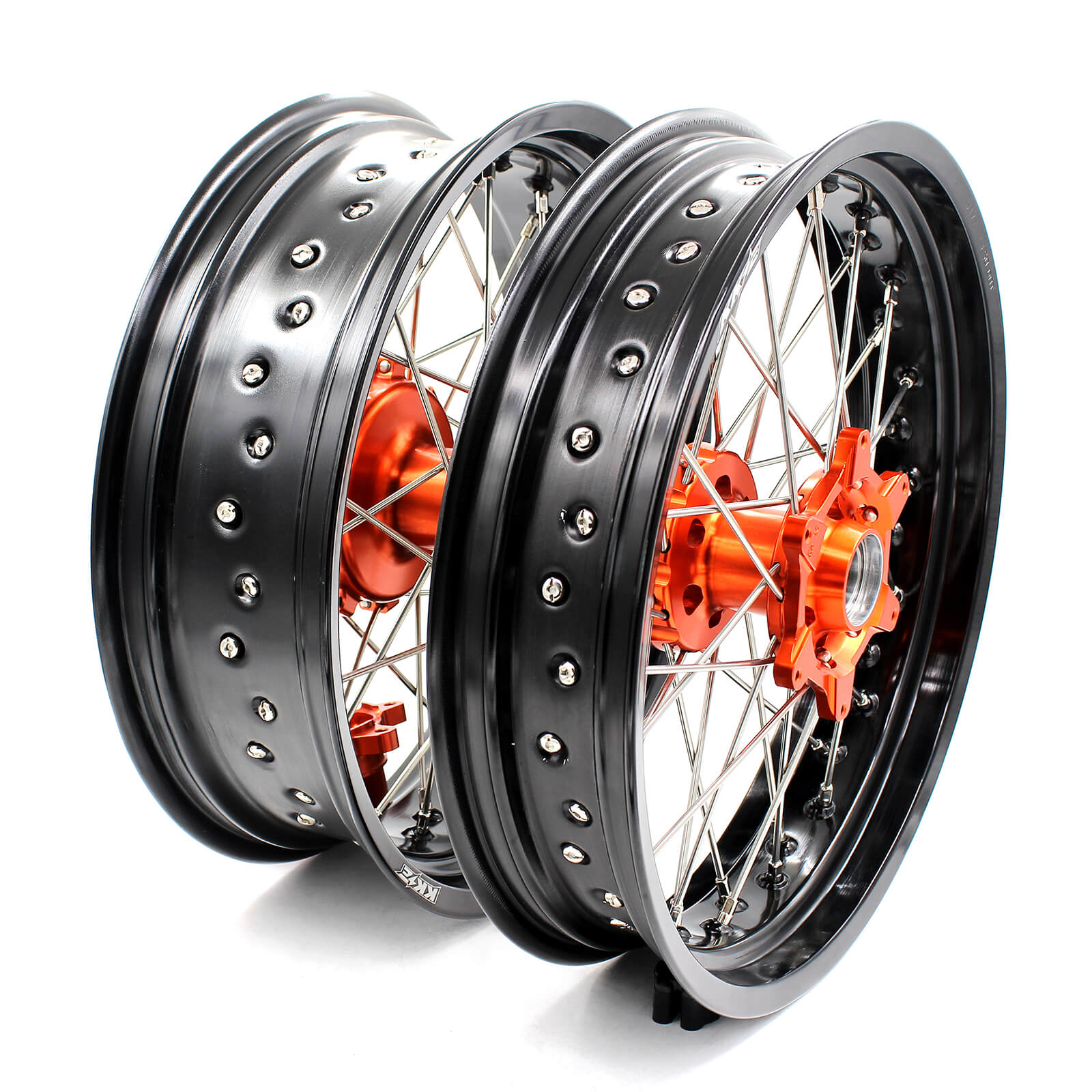 3.5*17/4.5*17 KTM SPOKED CUSH DRIVE WHEELS SET FOR KTM 625 SMC  640 LC4 660 SMC ORANGE HUB - KKE Racing