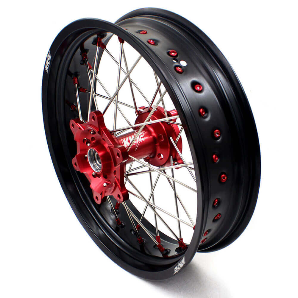 KKE 17 Inch OEM Size Supermoto Wheels for Honda XR650L 1993-2022 Red Nipple