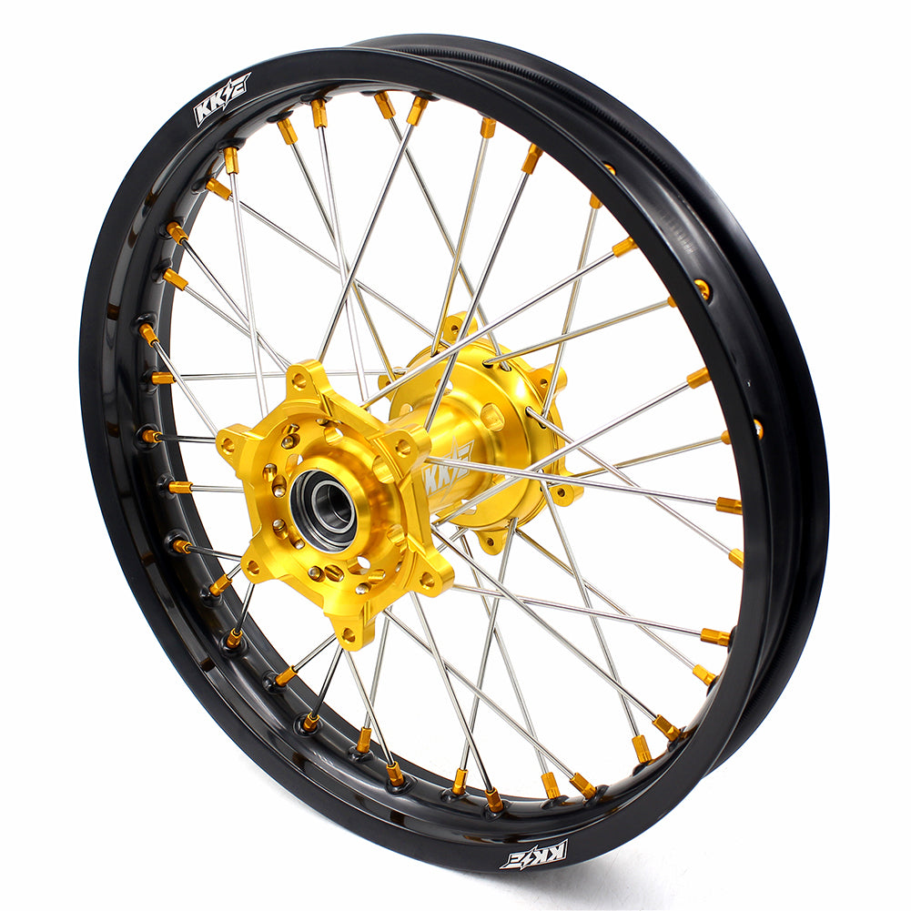 KKE FRONT 1.6*21 INCH REAR 2.15*18 INCH ENDURO WHEELS SET FOR SUZUKI DRZ400 00-04 DRZ400E 00-07 DRZ400S 00-18 GOLD NIPPLE BLACK SPOKE - KKE Racing