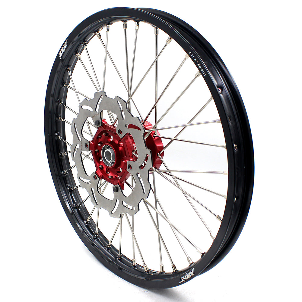 KKE 21 & 19 Spoked mx wheels set for Suzuki rmz250 07-19 rmz450 05-19 off road dirt bikes rims red hub black rim - KKE Racing