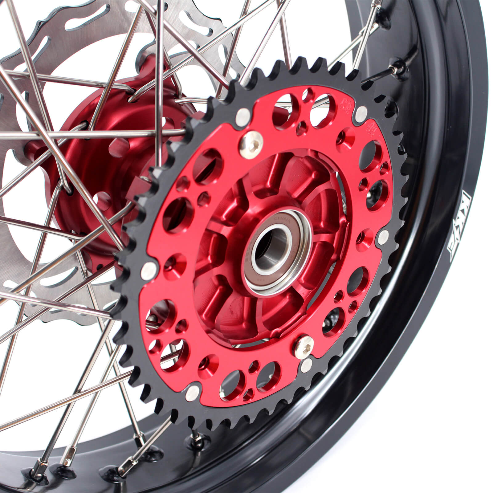 KKE 3.5/4.25 CUSH DRIVE SUPERMOTO WHEELS SET FOR HONDA XR650L 1993-2018 RED SPROCKET - KKE Racing