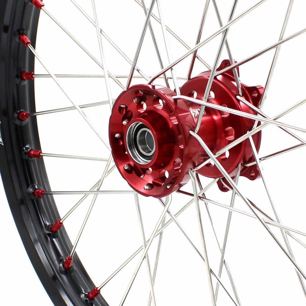 KKE MX/ENDURO DIRT BIKE WHEELS SET FIT HONDA CR125R CR250R 2002-2013 CRF250R 04-13 CRF450R 02-12 RED NIPPLE - KKE Racing