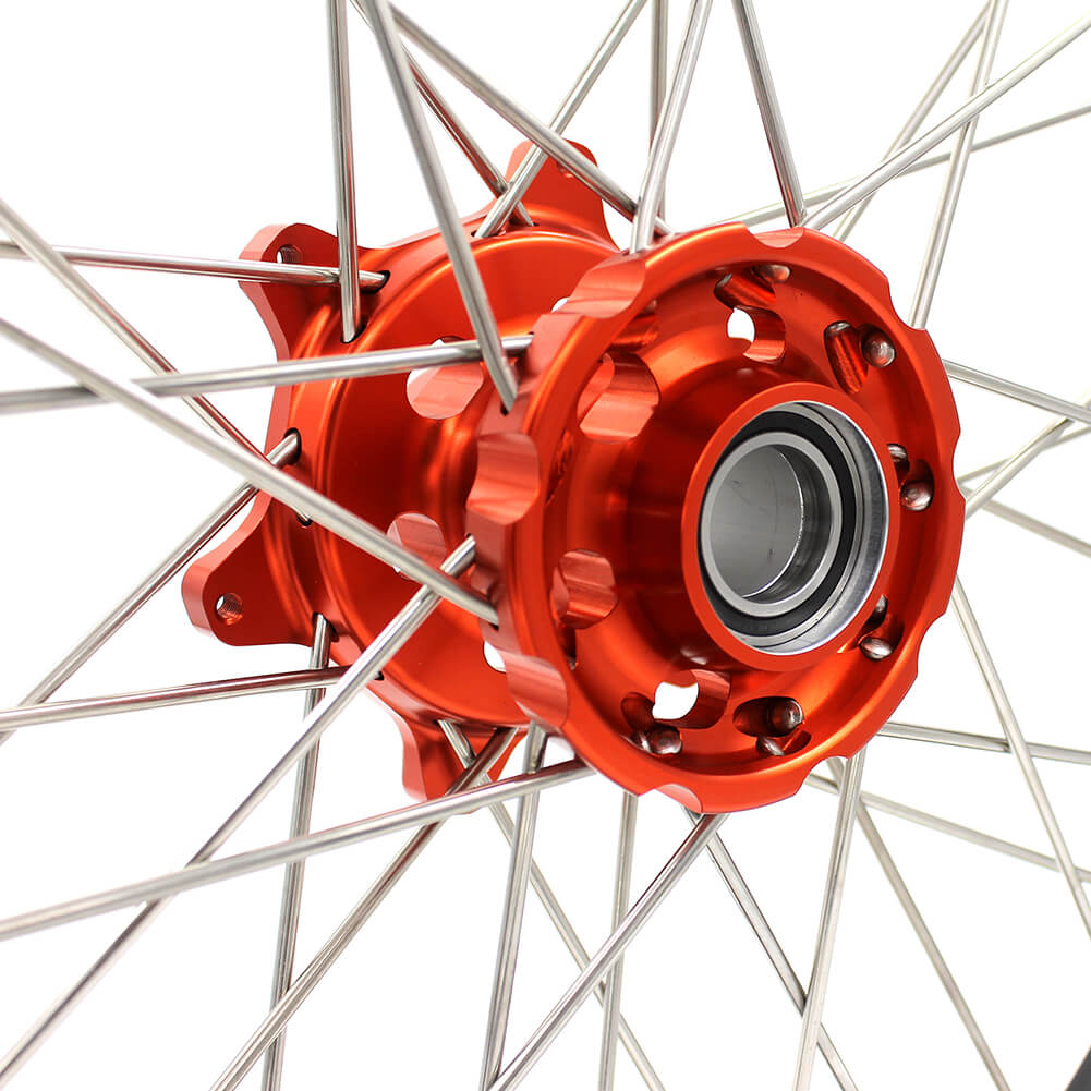 KKE ENDURO MX WHEELS SET FIT KTM 125-530CC ALL MODEL EXCR EXC SXF XCF 125 250 300 350 450 530 ORANGE NIPPLE - KKE Racing
