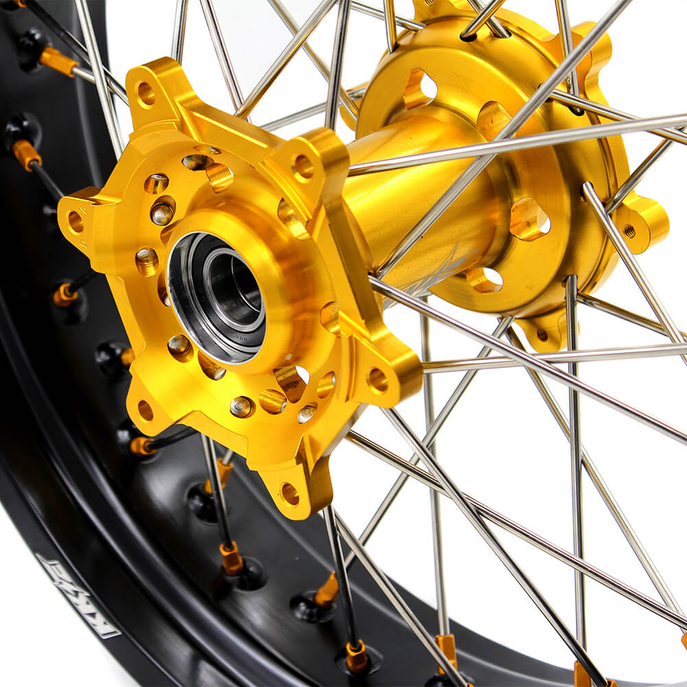 KKE DRZ400 DRZ400S DRZ400E DRZ400SM 3.5/4.25*17 SUPERMOTO WHEELS RIMS SET FIT SUZUKI GOLD CNC HUB & NIPPLE - KKE Racing