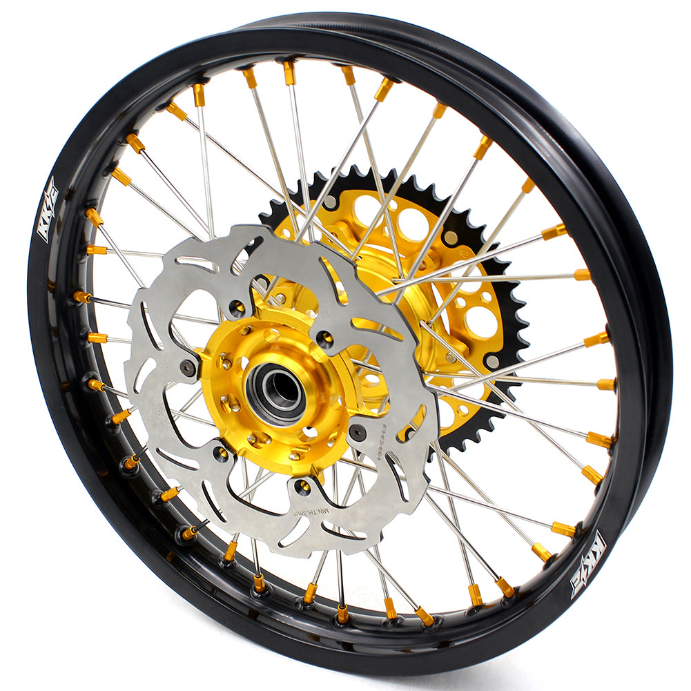 KKE 21 18 INCH SPOKED ENDURO WHEELS SET FOR SUZUKI DRZ400SM 2005-2018 GOLD NIPPLE - KKE Racing