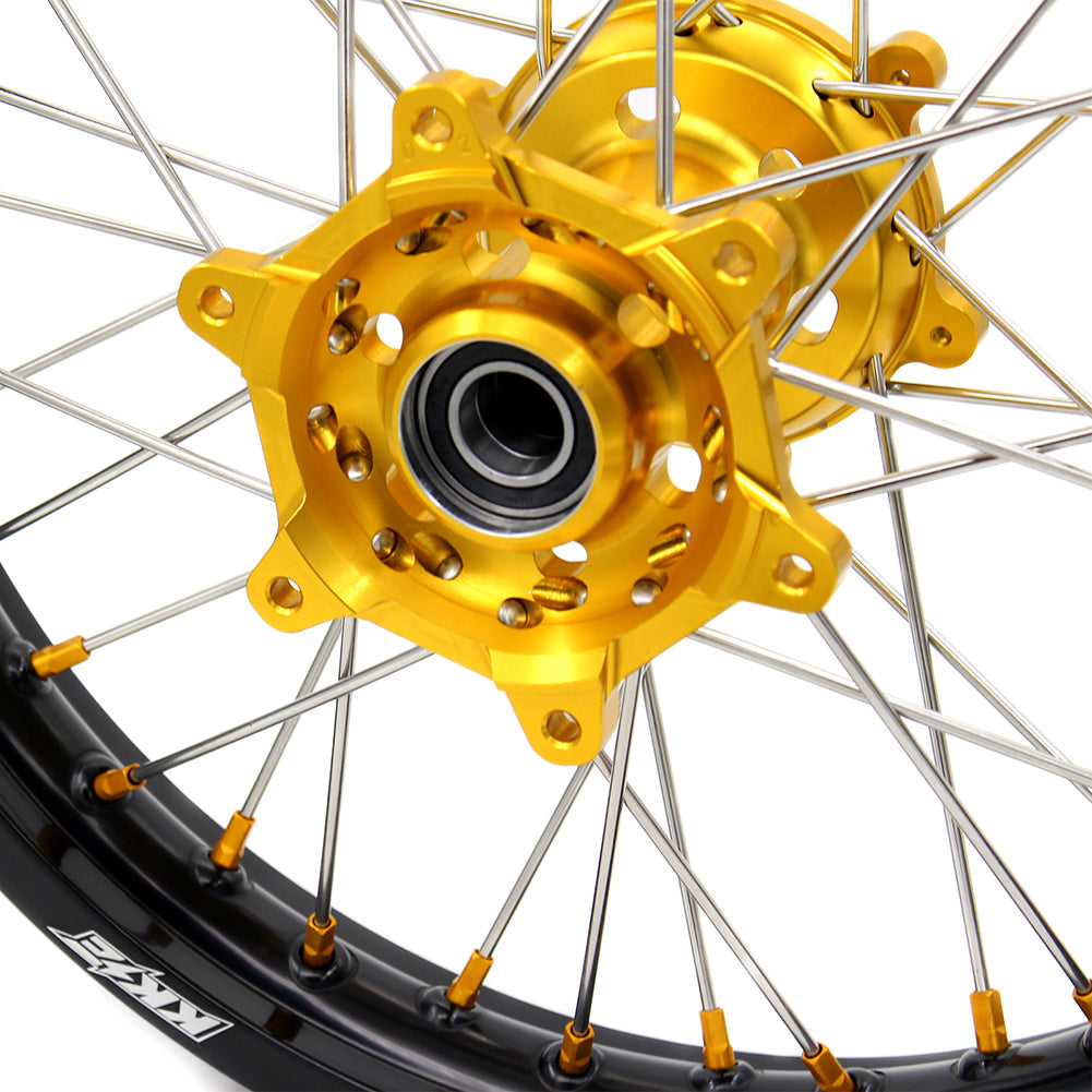 KKE FRONT 1.6*21 INCH REAR 2.15*18 INCH ENDURO WHEELS SET FOR SUZUKI DRZ400 00-04 DRZ400E 00-07 DRZ400S 00-18 GOLD NIPPLE BLACK SPOKE - KKE Racing