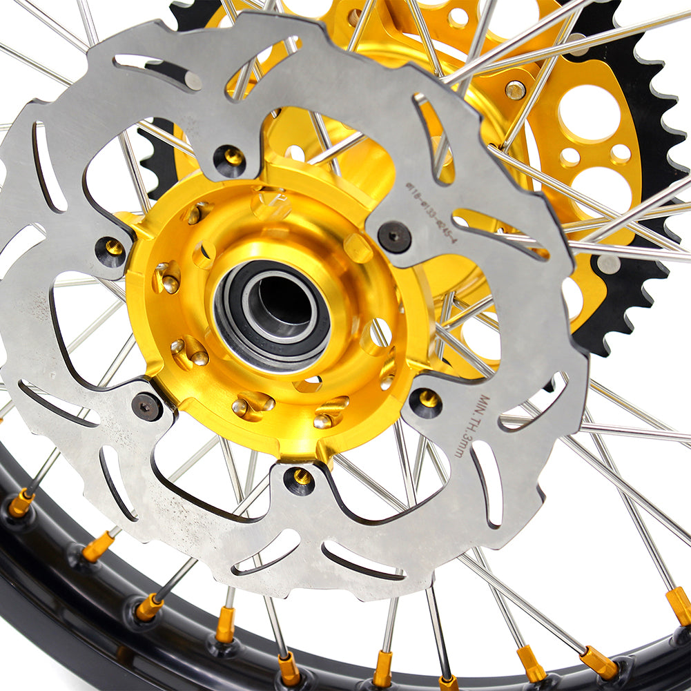 KKE FRONT 1.6*21 INCH REAR 2.15*18 INCH ENDURO WHEELS SET FOR SUZUKI DRZ400 00-04 DRZ400E 00-07 DRZ400S 00-18 GOLD NIPPLE BLACK SPOKE - KKE Racing