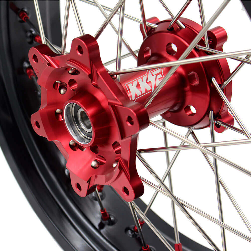KKE 17 Inch OEM Size Supermoto Wheels for Honda XR650L 1993-2022 Red Nipple