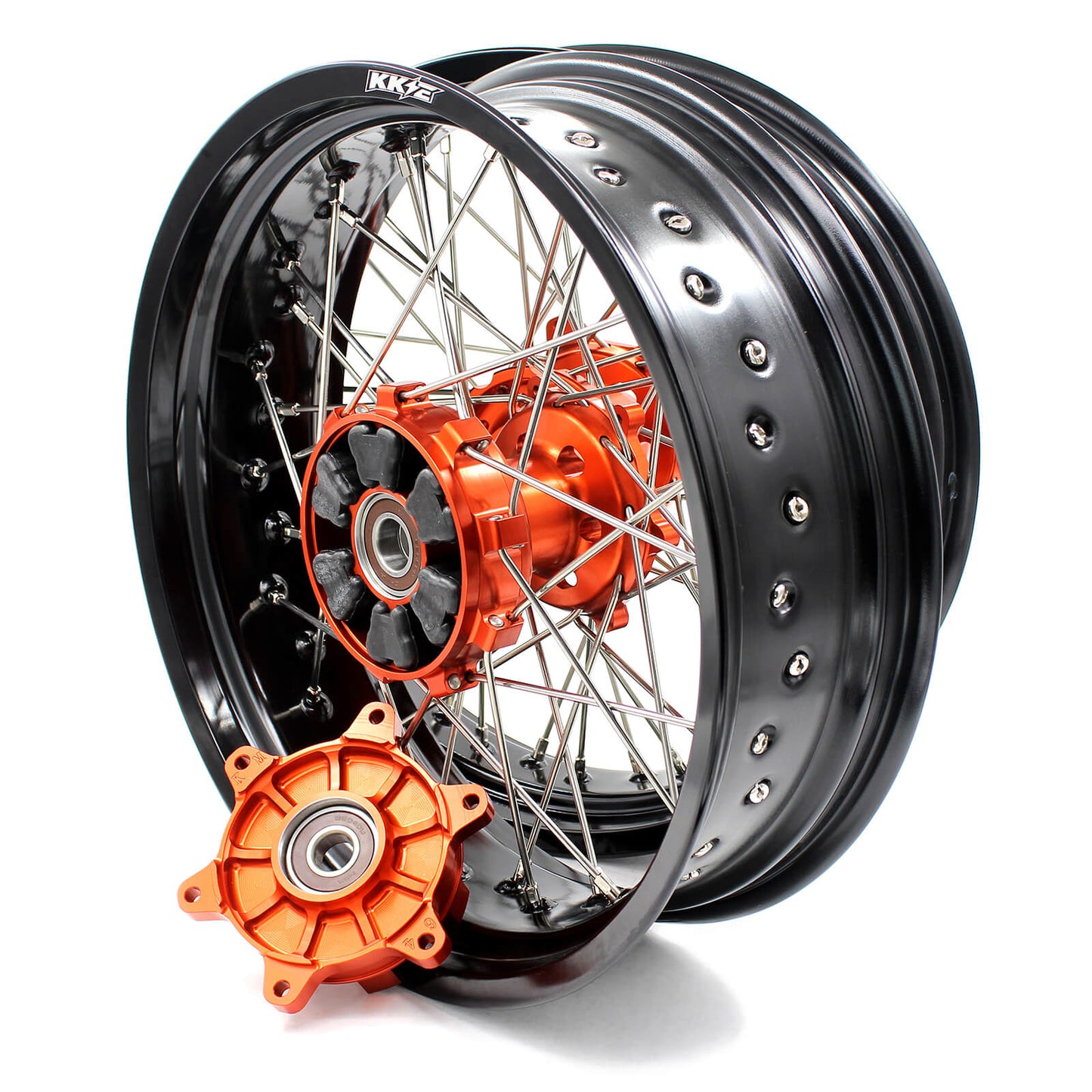 3.5*17/4.5*17 KTM SPOKED CUSH DRIVE WHEELS SET FOR KTM 625 SMC  640 LC4 660 SMC ORANGE HUB - KKE Racing