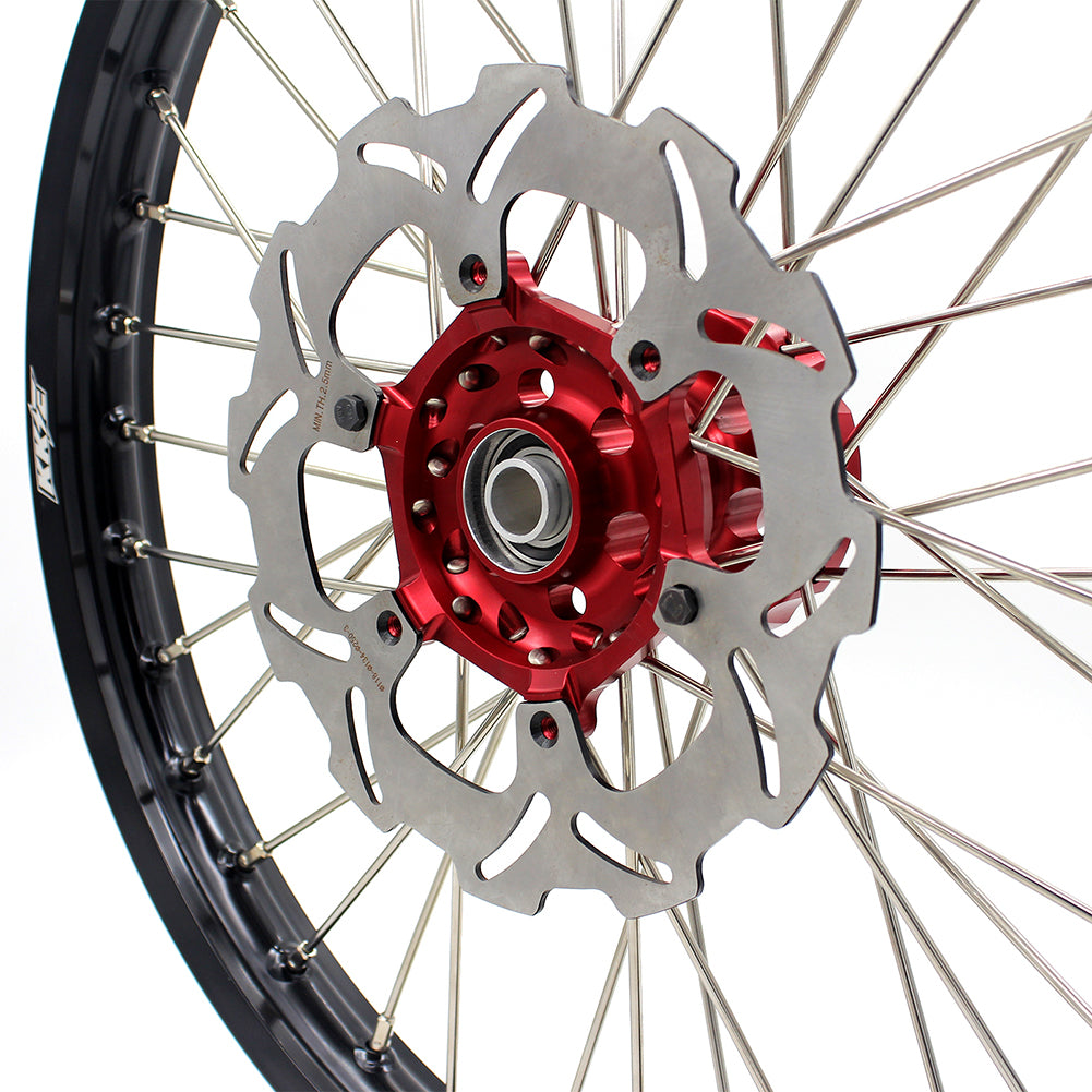 KKE 21 & 19 Spoked mx wheels set for Suzuki rmz250 07-19 rmz450 05-19 off road dirt bikes rims red hub black rim - KKE Racing