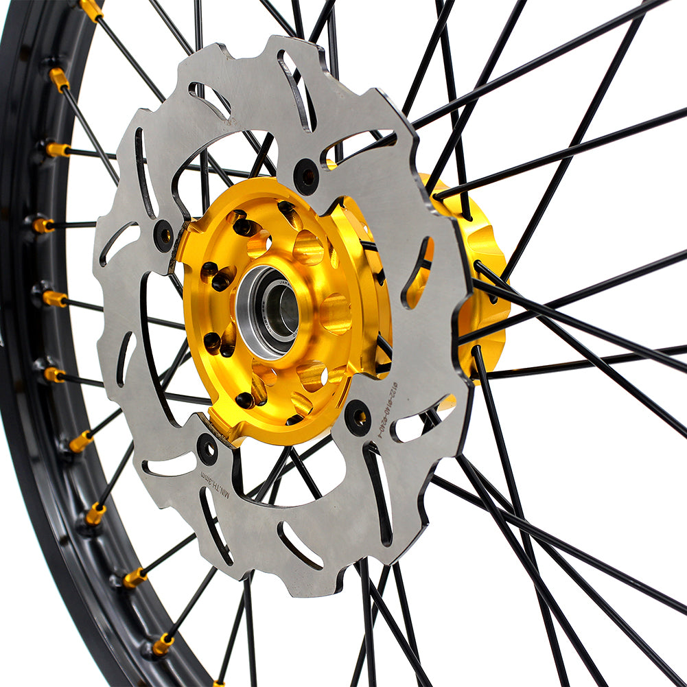 KKE FRONT 1.6*21 REAR 2.15*19 MX WHEELS RIMS SET FOR SUZUKI RMZ250 07-19 RMZ450 05-19 GOLD NIPPLE BLACK SPOKE - KKE Racing