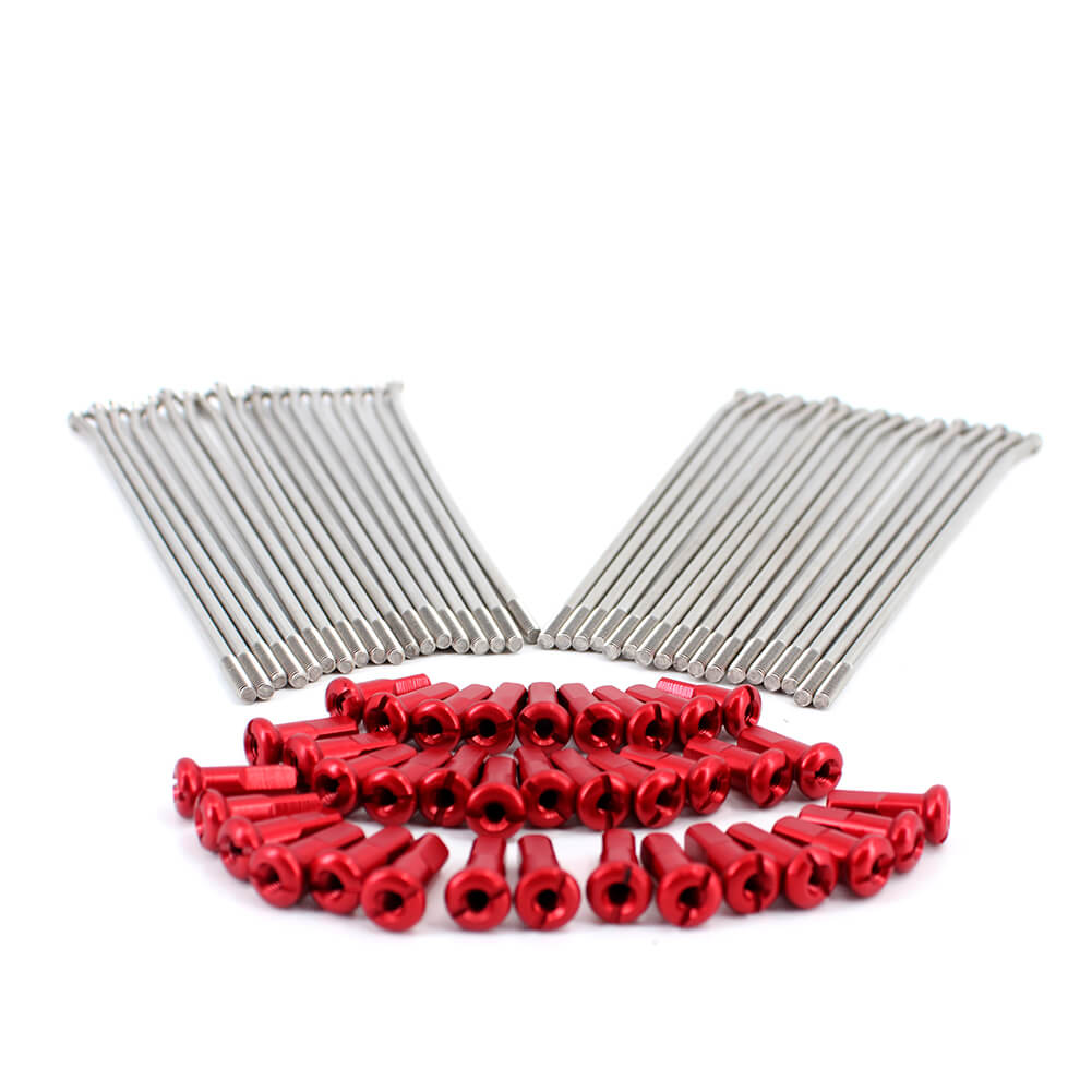 KKE FRONT 1.6*21 STAINLESS STEEL SPOKE SET WITH ALLOY RED NIPPLE FOR HONDA CRF250R CRF250X CRF450R CRF450X SILVER - KKE Racing