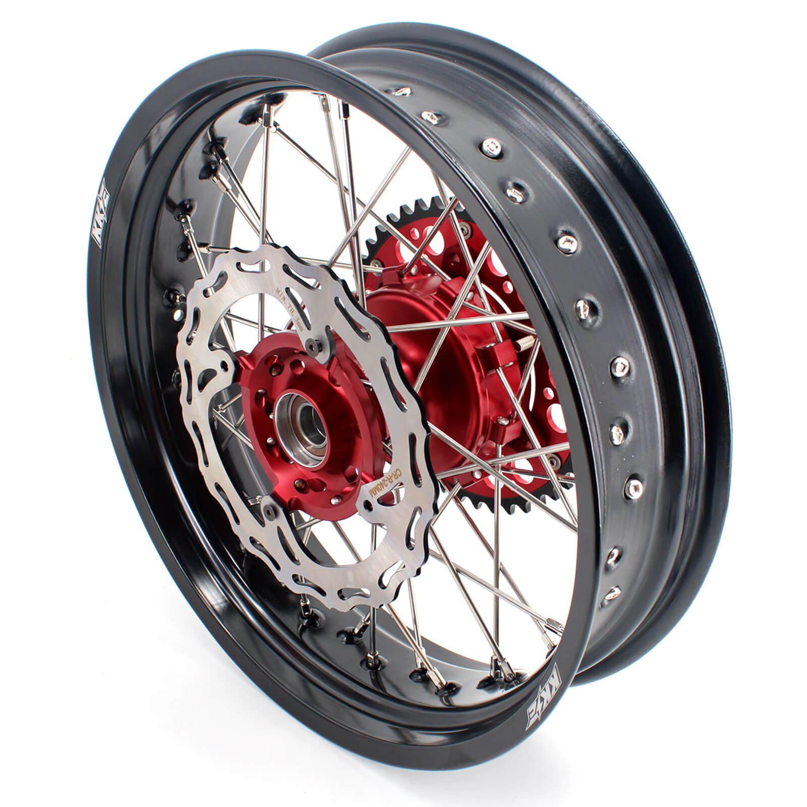 KKE 3.5/4.25 CUSH DRIVE SUPERMOTO WHEELS SET FOR HONDA XR650L 1993-2018 RED SPROCKET - KKE Racing