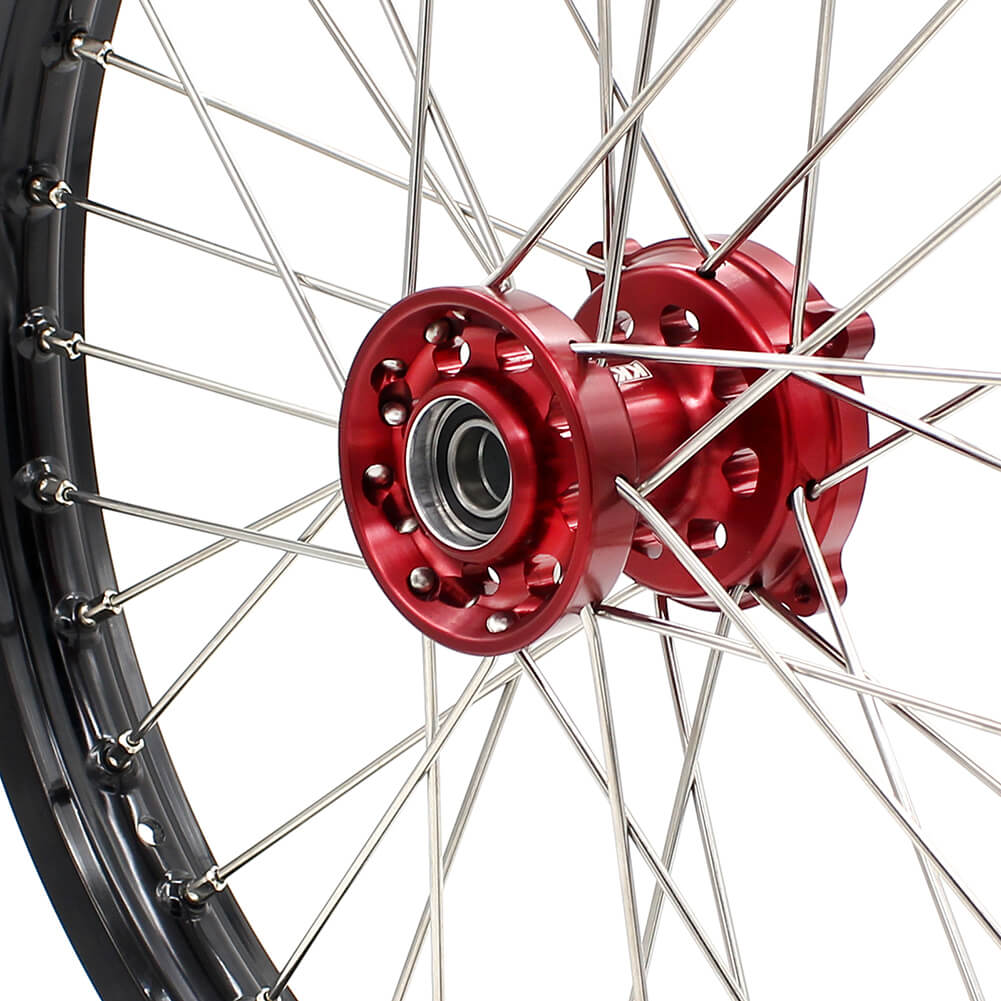 KKE 19/16 KID'S BIG WHEELS RIMS SET FIT HONDA CR80R 1993-2002 CR85R 2003-2008 MINI BIKE RED CNC HUB - KKE Racing