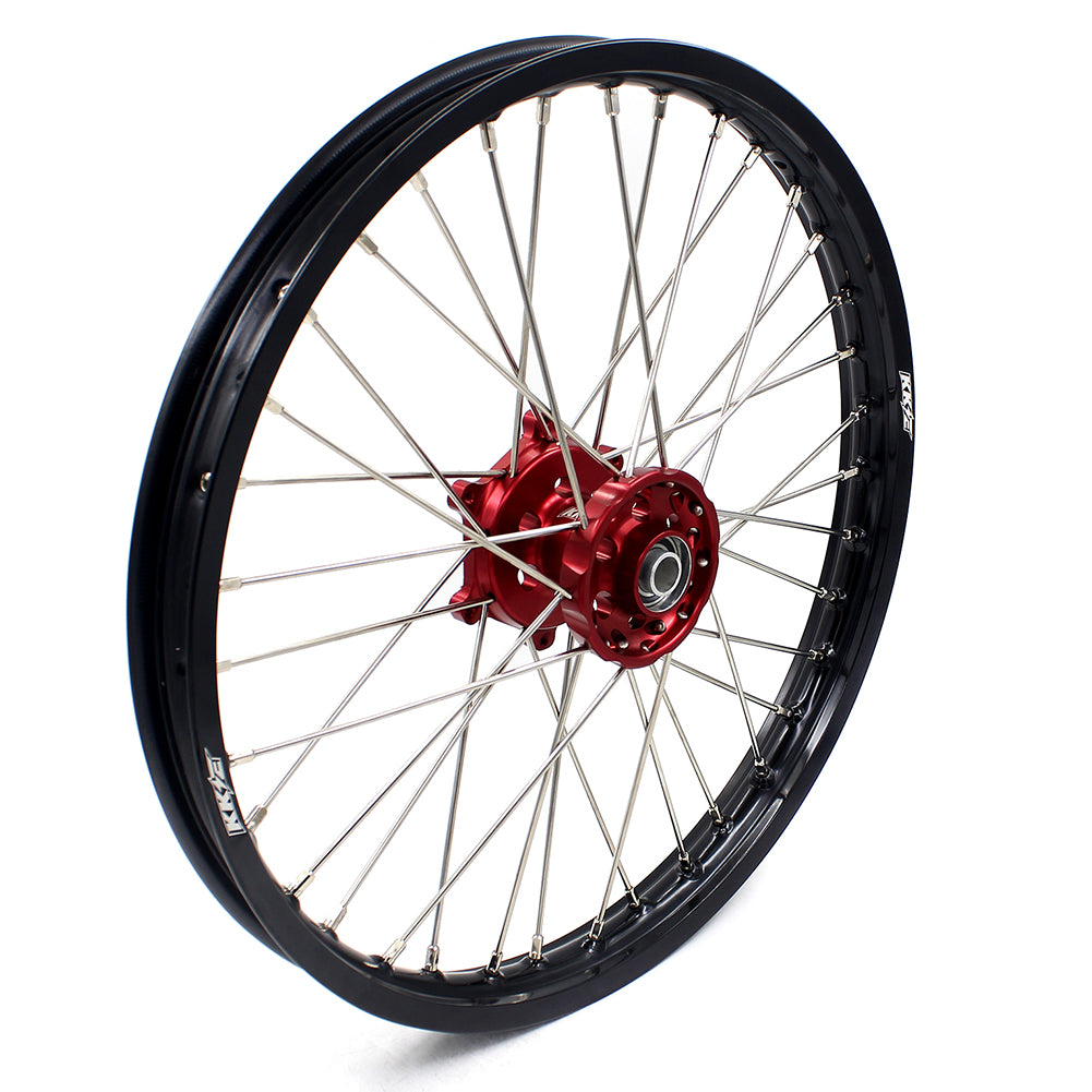 KKE 21/19 SPOKED MX WHEELS RIMS SET FOR SUZUKI RM125 1996-2007 RM250 1996-2008 RED HUB - KKE Racing