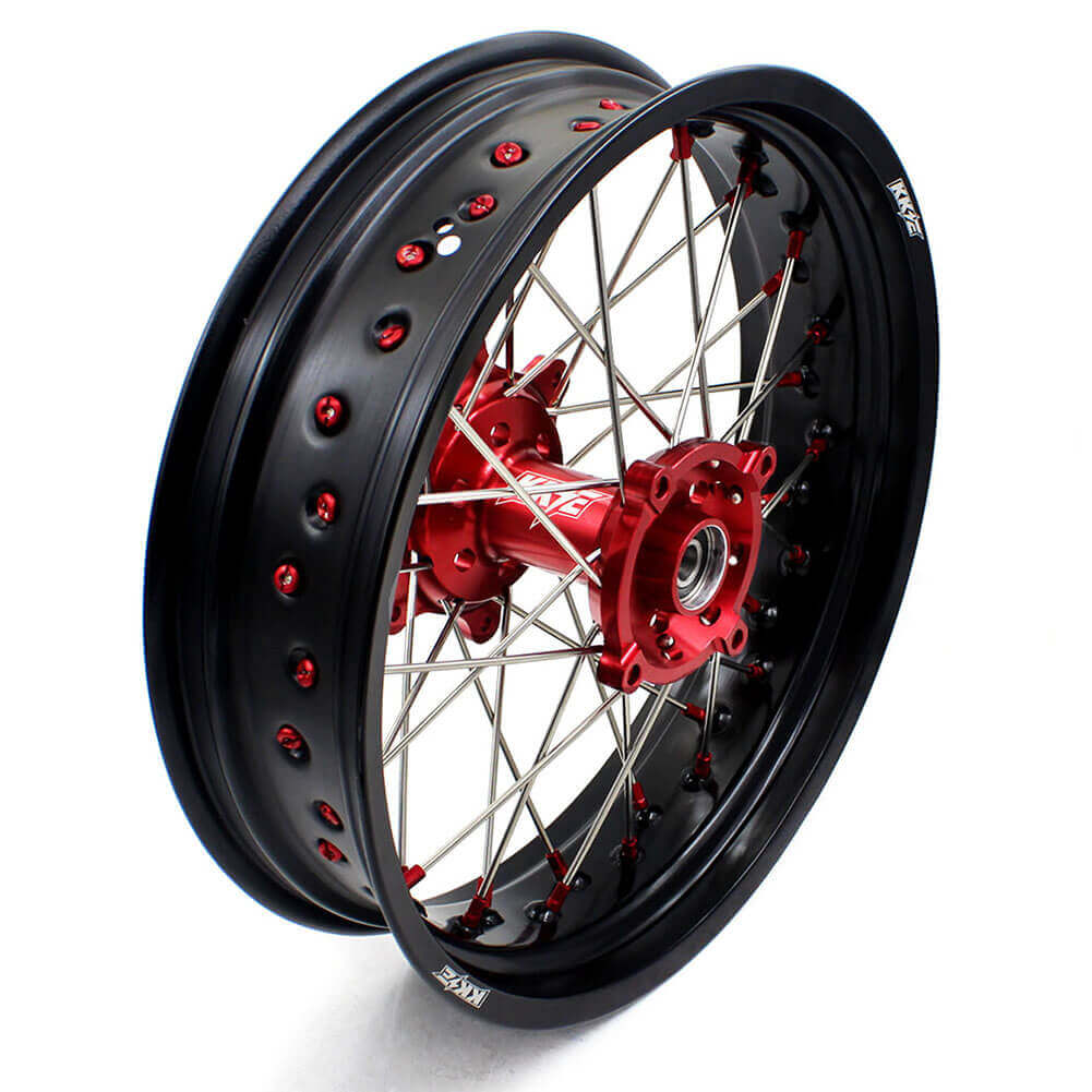 KKE 17 Inch OEM Size Supermoto Wheels for Honda XR650L 1993-2022 Red Nipple