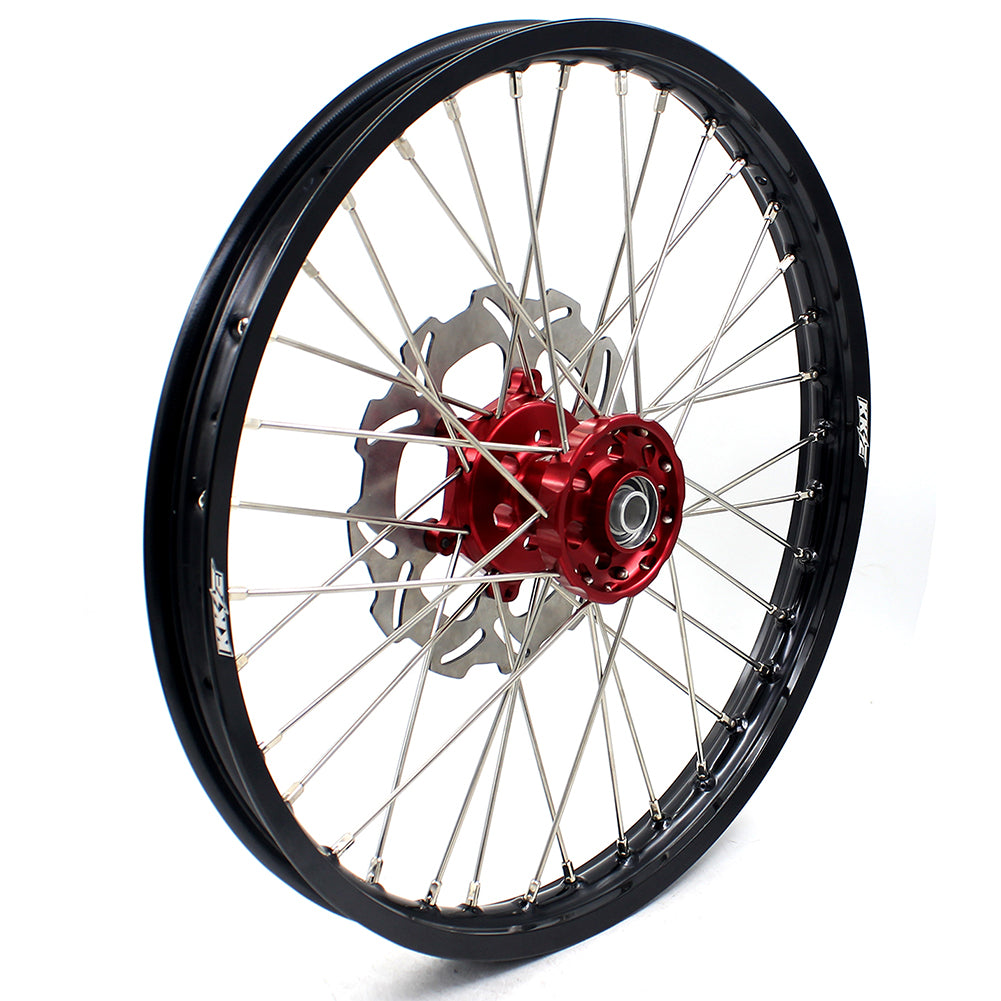 KKE 21 & 19 Spoked mx wheels set for Suzuki rmz250 07-19 rmz450 05-19 off road dirt bikes rims red hub black rim - KKE Racing