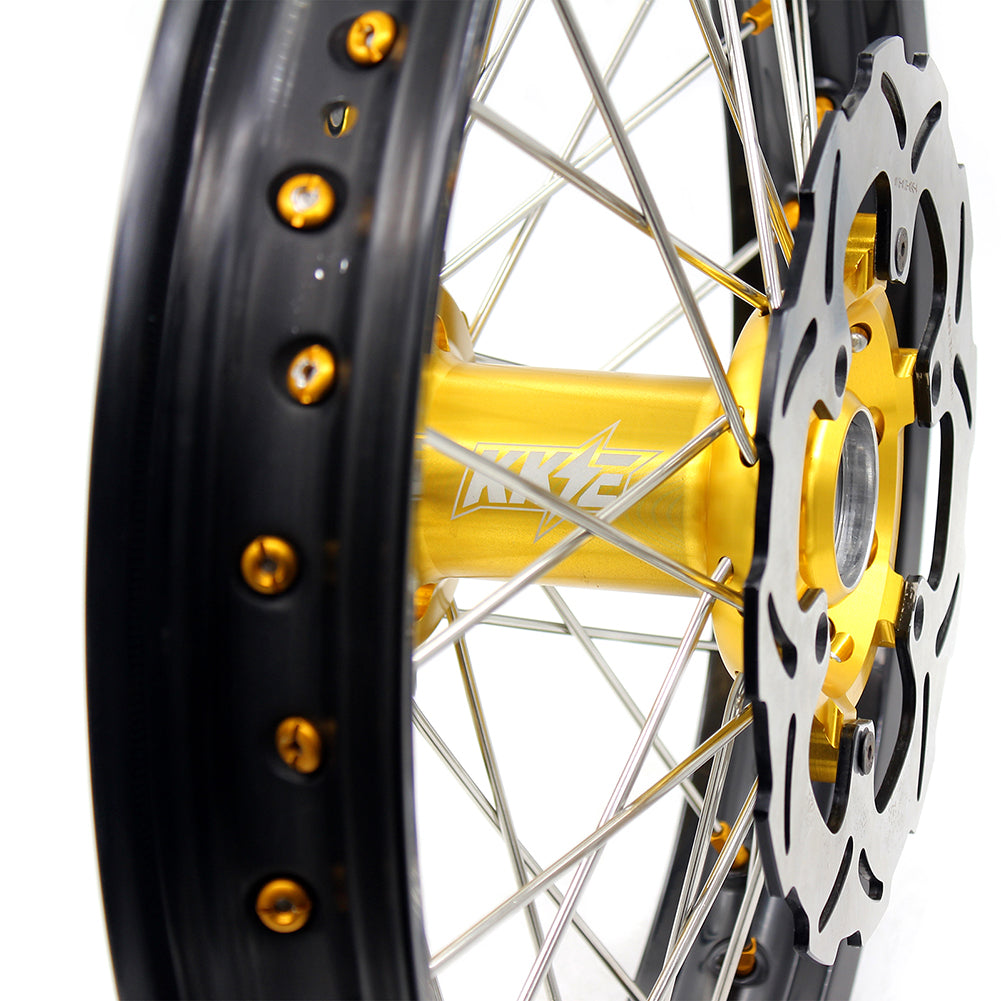 KKE FRONT 1.6*21 INCH REAR 2.15*18 INCH ENDURO WHEELS SET FOR SUZUKI DRZ400 00-04 DRZ400E 00-07 DRZ400S 00-18 GOLD NIPPLE BLACK SPOKE - KKE Racing