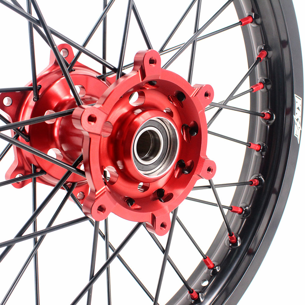 KKE 21 & 19 MX Spoked Wheels Rims Set for Suzuki Rmz250 07-19 Rmz450 05-19 Red Nipple Black Spoke - KKE Racing