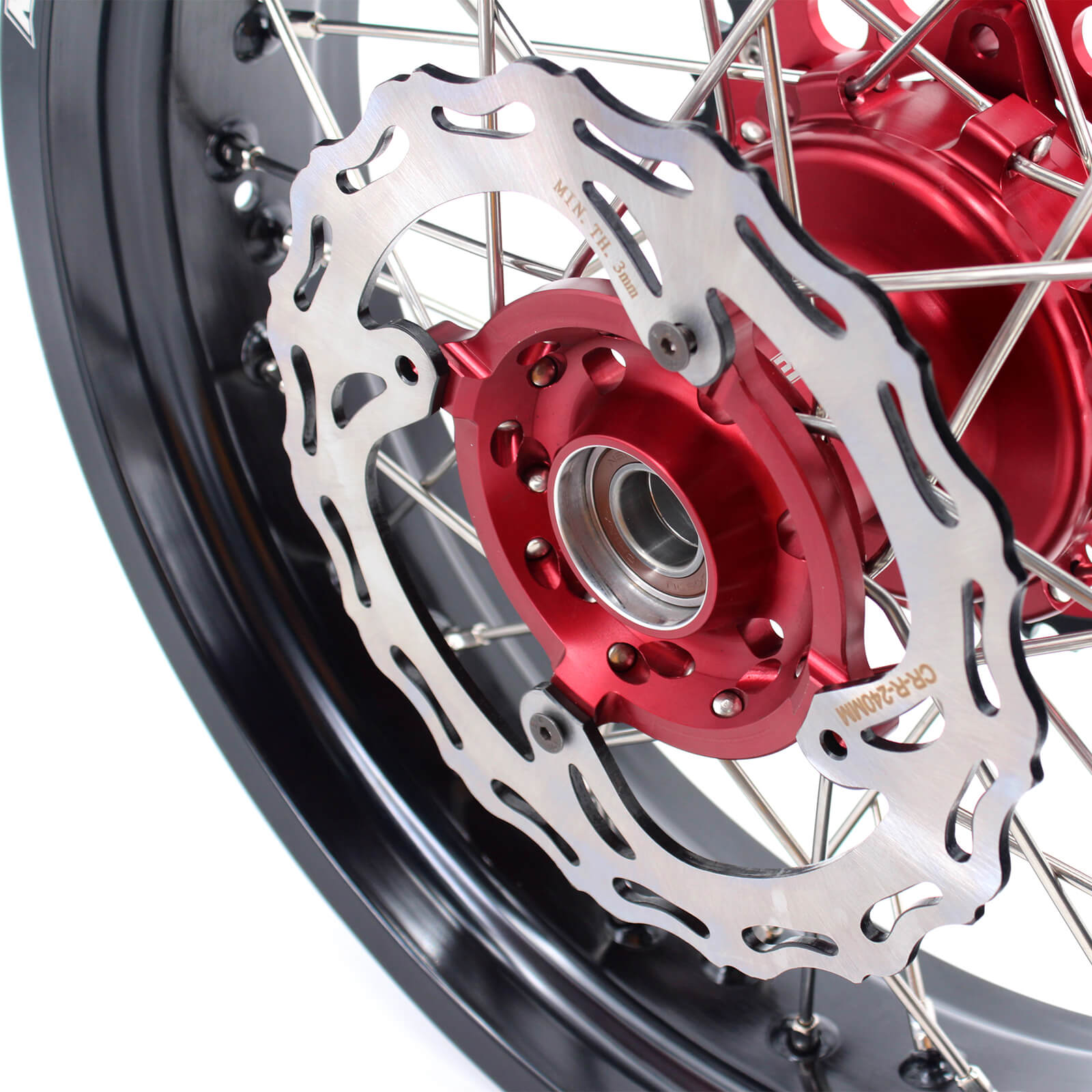 KKE 3.5/4.25 CUSH DRIVE SUPERMOTO WHEELS SET FOR HONDA XR650L 1993-2018 RED SPROCKET - KKE Racing
