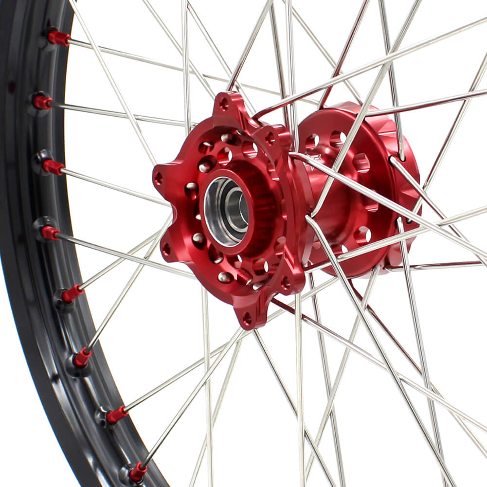 KKE MX/ENDURO DIRT BIKE WHEELS SET FIT HONDA CR125R CR250R 2002-2013 CRF250R 04-13 CRF450R 02-12 RED NIPPLE - KKE Racing