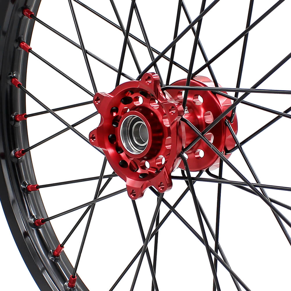 KKE MX/ENDURO WHEELS SET FIT HONDA CR125R CR250R 2002-2013 CRF250R 04-13 CRF450R 02-12 RED NIPPLE BLACK SPOKE - KKE Racing