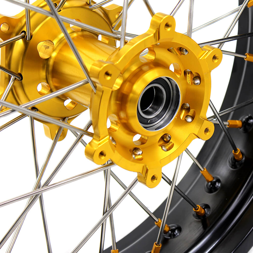 KKE DRZ400 DRZ400S DRZ400E DRZ400SM 3.5/4.25*17 SUPERMOTO WHEELS RIMS SET FIT SUZUKI GOLD CNC HUB & NIPPLE - KKE Racing
